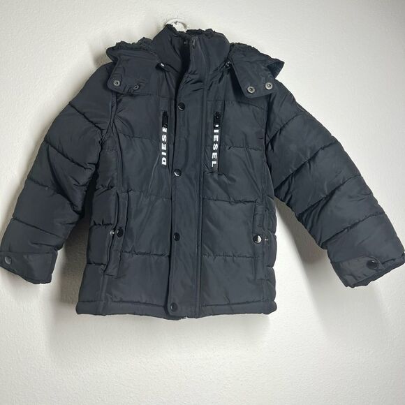 Diesel Kids Down Parka Jacket Size 5/6 Black Hooded Full zip - Picture 1 of 11